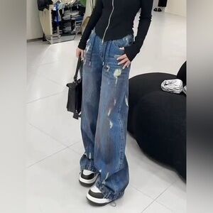 Women Y2K Ripped Lazy Loose Jeans For Women
 Light Blue Boyfriend Jeans